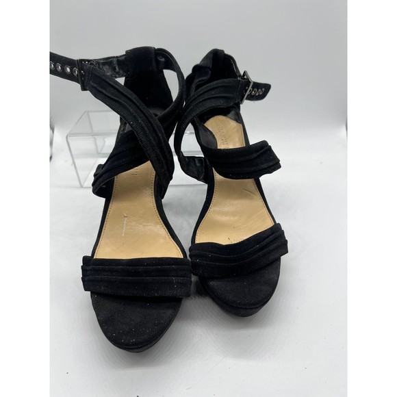 9.5 Gianni Bini Black Glittery Strap Sandal 4” High Heel Open Toe Platform Sling - Picture 1 of 7